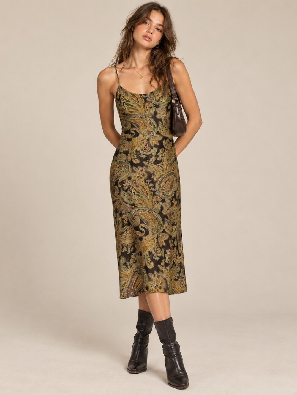 Vintage 90's Clientele Paisley Slip Dress Size L Midi Y2K